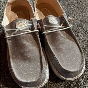 Hey Dude Shimmering rose gold loafers
